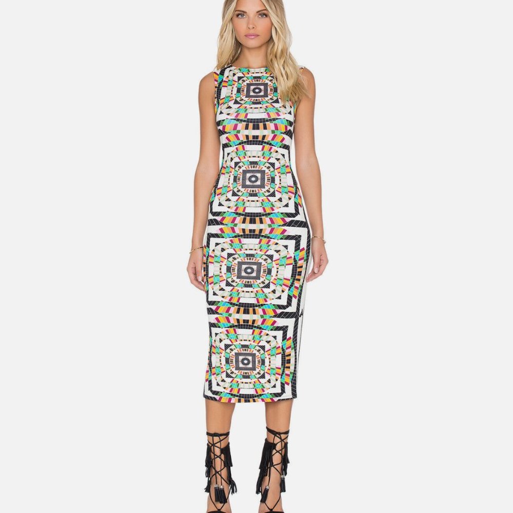 Mara Hoffman Geometric Print Fitted Midi Dress - Small